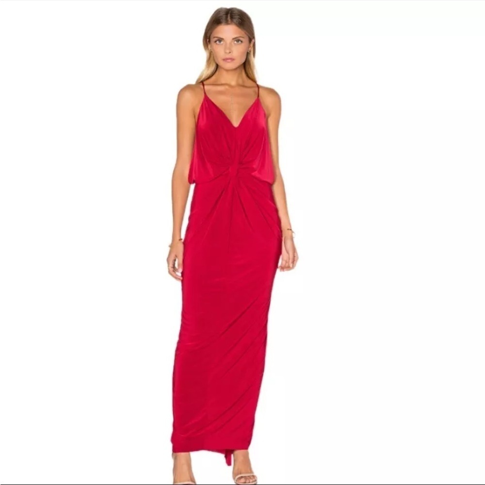NWT Misa Los Angeles Domino Front Twist Draped Maxi Dress V Neck Red